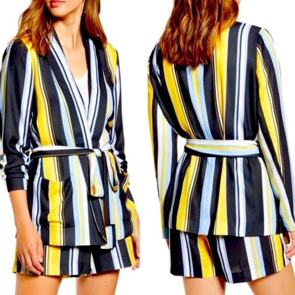 NEW Halogen S Lucinda Tie Waist Lightweight Jacket Multicolored Stripes